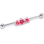 14G Clear Gem Perfect Pink Flower Trio Industrial Barbell 38mm