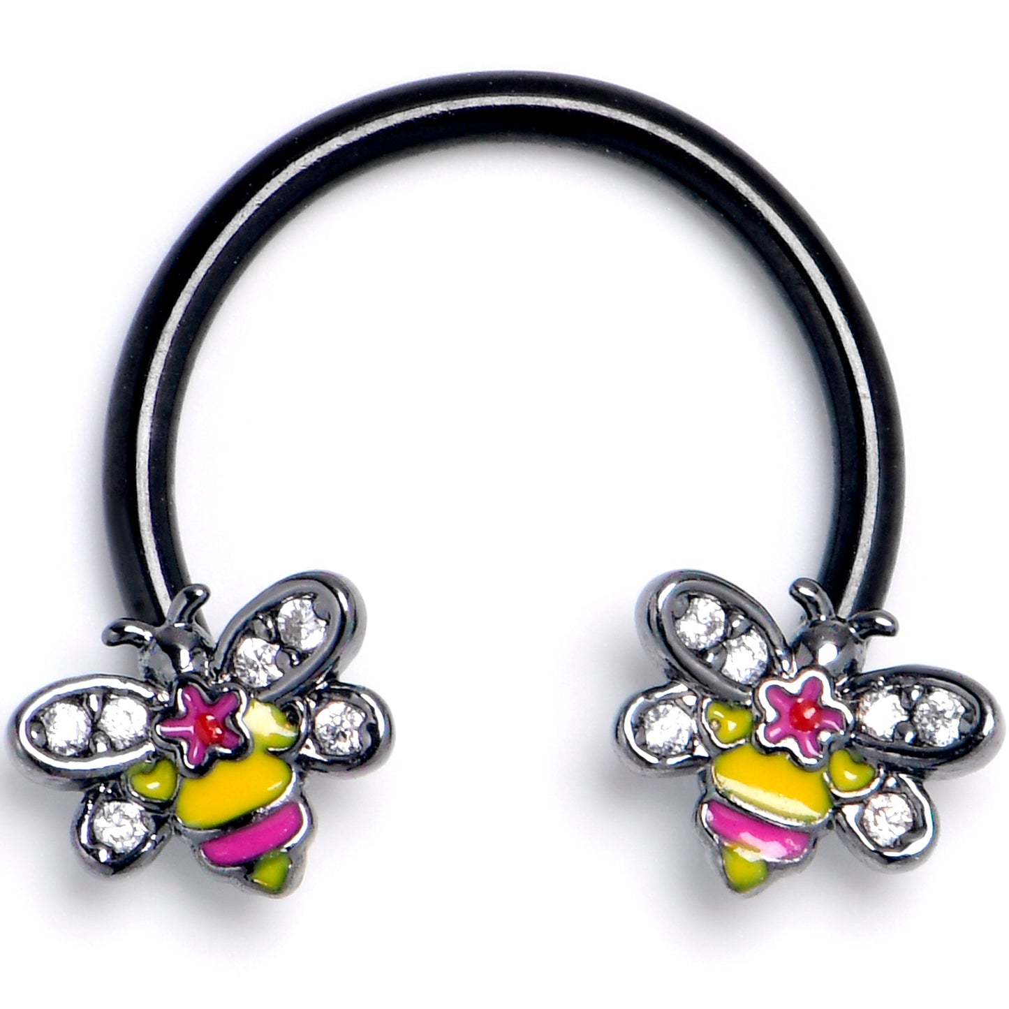 16G 3/8 Clear CZ Gem Black Bright Bee Beauty Horseshoe