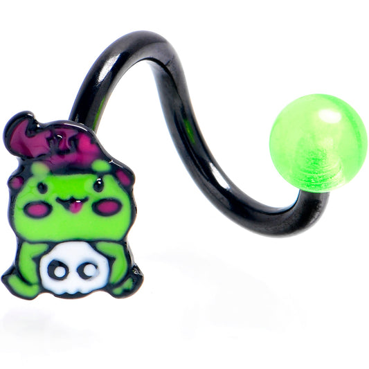 Black Witch Frog Skull Spiral Curved Belly Ring