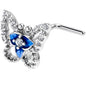 20G 7mm Clear Gem Fabulous Butterfly Blue L Shape Nose Ring