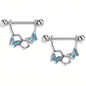 14G 9/16 Blue Gem Hexagon Butterfly Dangle Nipple Ring Set
