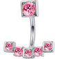 Pink Gem Blocky Arch Double Mount Belly Ring