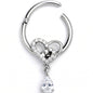 16G 3/8 Clear CZ Gem Asymmetrical Heart Dangle Hinged Segment Ring