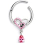 16G 3/8 Pink CZ Gem Asymmetrical Heart Dangle Hinged Segment Ring