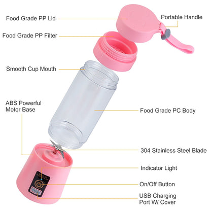 Portable Juicer Blender USB Rechargeable Juicer Cup Fruit Baby Food Mixing Machine w/ 6 Blades Powerful Motor