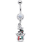 Red Clear Green Gem Opulent Snowman Holiday Dangle Belly Ring