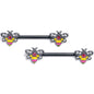 14G 9/16 Clear CZ Gem Black Bright Bee Beauty Nipple Ring Set