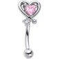 16G 5/16 Pink CZ Gem Wrapped in Heart Curved Eyebrow Ring
