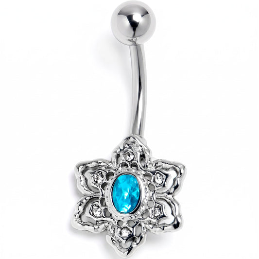 Clear Blue Gem Blooming Beauty Flower Belly Ring