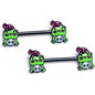 14G 9/16 Witch Frog Skull Halloween Straight Barbell Niplle Ring Set