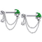 14G 9/16 Clear Gem Santa Hat Stars Green Dangle Nipple Ring Set