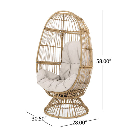 Outdoor Egg Chair PE Rattan Swivel Basket Natural Cushion 30.5in