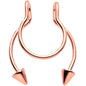 Rose Gold Tone Horseshoe Cone Barbell Fake Nose Ring Nipple and Clip on Earring