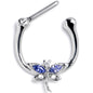 16G  5/16 Blue Clear CZ Gem Dragonfly Style Cartilage Clicker