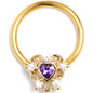 16G Purple CZ Gem Gold Tone Heart of Love BCR Captive Ring