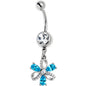 Clear Blue CZ Gem Bling Flower Glam Dangle Belly Ring