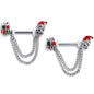 14G 9/16 Clear Gem Santa Skull Gift Chain Dangle Nipple Ring Set