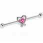 14G Pink CZ Gem Wrapped in Heart Industrial Barbell 38mm