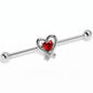 14G Red CZ Gem Wrapped in Heart Industrial Barbell 38mm