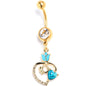 Clear Blue Gem Gold Tone Tulip Heart Flower Dangle Belly Ring