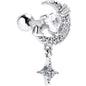 16G 1/4 Clear CZ Gem Moon Lover Cartilage Tragus Earring