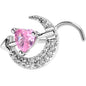 20G 7mm Pink Clear CZ Gem Moon Lover Left Side Nose Screw