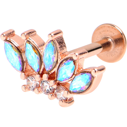 16G 5/16 Aurora Gem Rose Gold Tone Fashion Fan Labret Monroe Tragus