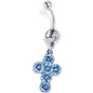 Clear Gem Beautifully Blue Flower Cross Dangle Belly Ring
