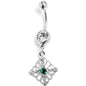 Clear Green Gem Filigree Cross Rhombus Dangle Belly Ring