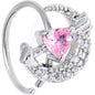 20G 5/16 Pink CZ Gem Moon Lover Nose Hoop