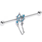 14G Blue Gem Spiderweb Chain Dangle Industrial Barbell 38mm