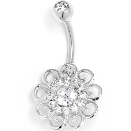 Clear CZ Gem Loopy Flower Whimsy Belly Ring