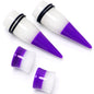 Purple White Acrylic Glow in the Dark Taper Saddle Plug Set 8mm to 16mm Sizes