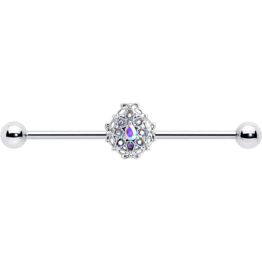 14G Aurora Gem Retro Sunburst Industrial Barbell 38mm