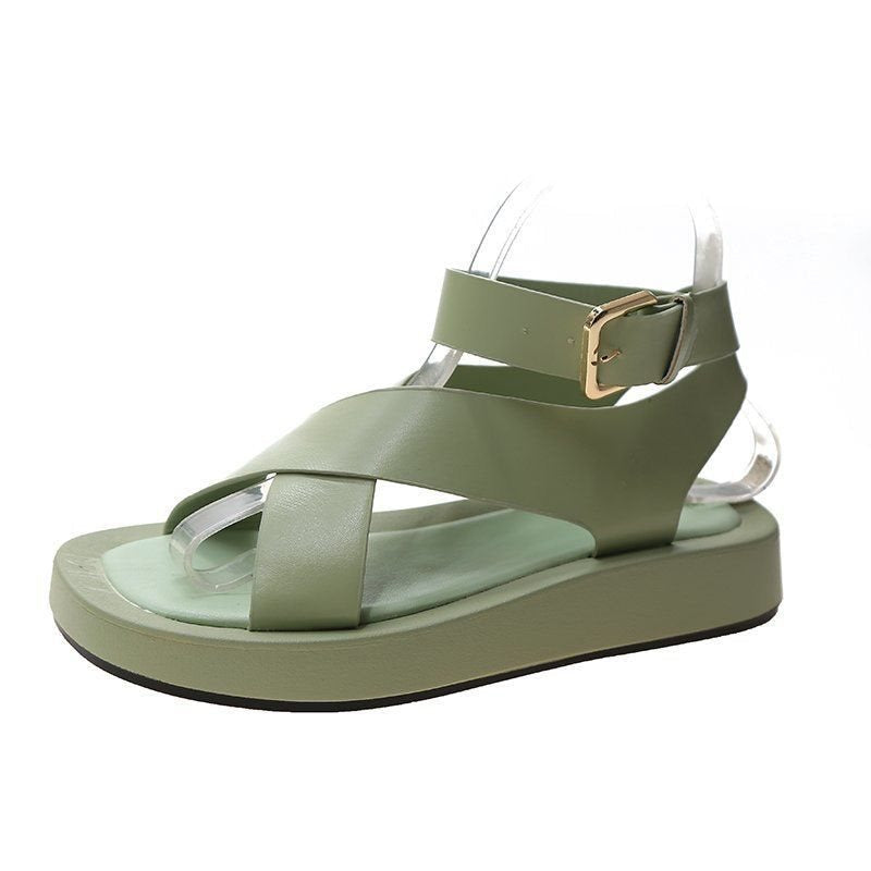 Platform Mule Sandals With A Cross-strap And Ankle Buckle