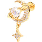 16G 5/16 Clear CZ Gem Gold Hue Internally Threaded Moon Lover Labret
