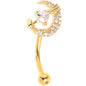 16G 5/16 Clear CZ Gem Gold Tone Moon Lover Curved Eyebrow Ring