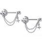 14G 9/16 Clear Gem Moon Lover Chain Dangle Nipple Ring Set