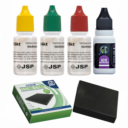 Gold Testing Kit 10K, 14K, 18K Acids, Test Needles & Stone