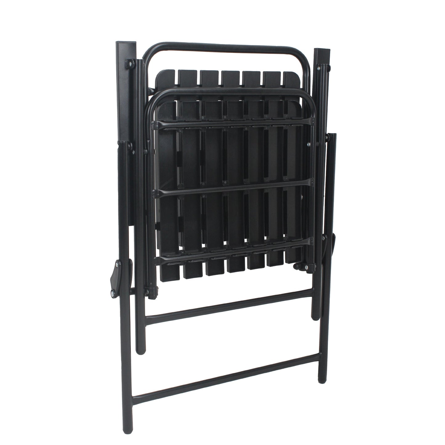 Outdoor Patio Set Metal WPC Black 3 Piece Folding Chairs Glass Table 350 LB