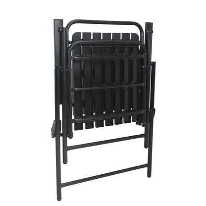 Outdoor Patio Set Metal WPC Black 3 Piece Folding Chairs Glass Table 350 LB