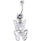 Clear CZ Gem Butterfly Duo White Dangle Belly Ring