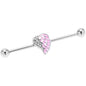 14G Pink Heavenly Heart Angel Wings Industrial Barbell 38mm