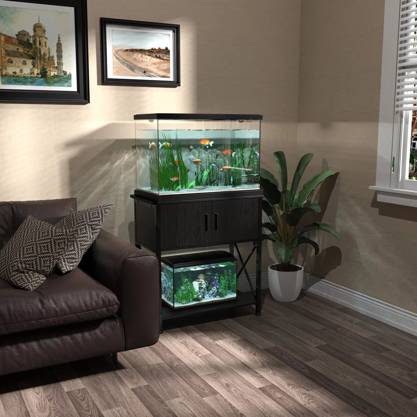Fish Tank Stand Metal Aquarium Stand for 20 Gallon Long with Accessories Storage