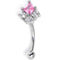16G 5/15 Clear Pink CZ Gem  Rhombus Riot Curved Eyebrow Ring