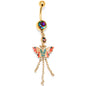 Vitrail Gem Gold Tone Sunrise Butterfly Dangle Belly Ring