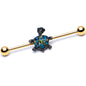 14G Blue Gem Gold Tone Sweet Sea Turtle Industrial Barbell 38mm