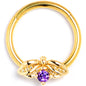 16G 3/8 Purple Gem Gold Tone Beauty Bug Hinged Segment Ring