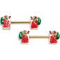 14G 9/16 Gold Tone Glitter Santa Red Barbell Nipple Ring Set