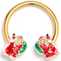 16G 3/8 Gold Tone Glitter Santa Red Horseshoe Circular Barbell